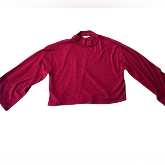 Lush Women's Burgundy Mockneck Wide Sleeve Cropped Sweater Size Large - Picture 3 of 7